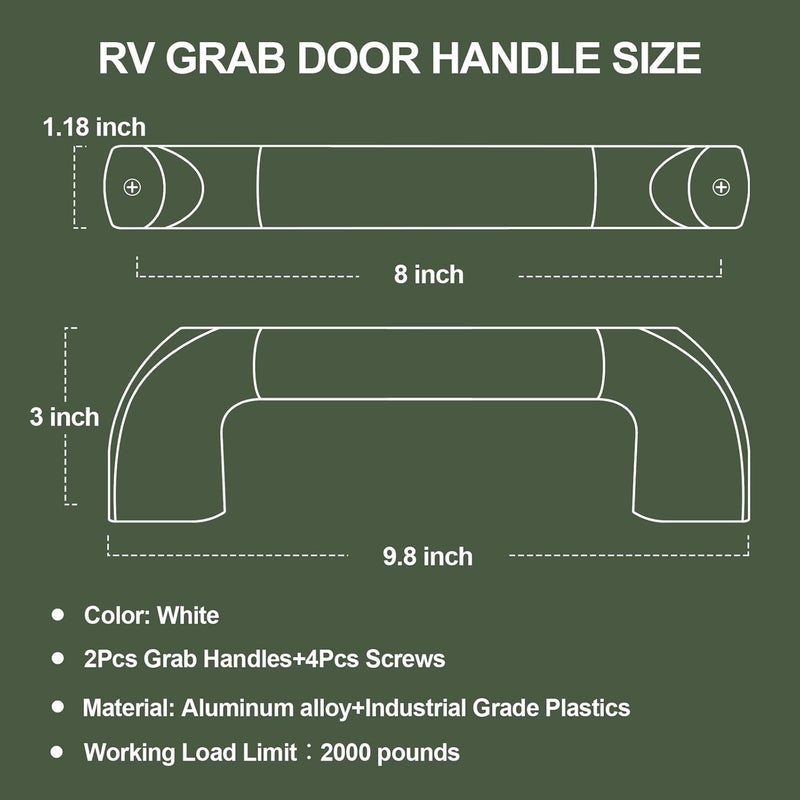 ESUDNT White Grab Handles for Truck, Automotive, RV Entry Handle Grab Bar, Door Bar Assist Handle (2 Pack, Come with Screws, Thickened Aluminum) - Image 3